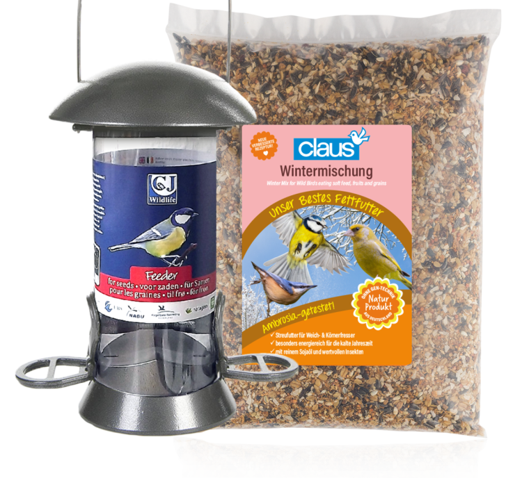 Claus Set Wintermischung + Futtersäule - Claus Zestaw "Mieszanka Zimowa" + Karmnik dla ptaków dzikich i ogrodowych 1kg od ParrotPlanet.pl