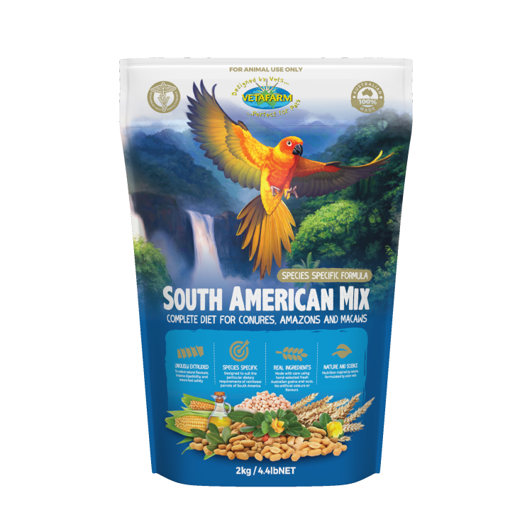 VETAFARM- South American Mix - Całoroczny granulat dla ŻAKO, KONUR, AMAZONEK I INNYCH PAPUG Z AMERYKI POŁUDNIOWEJ 350g od ParrotPlanet.pl