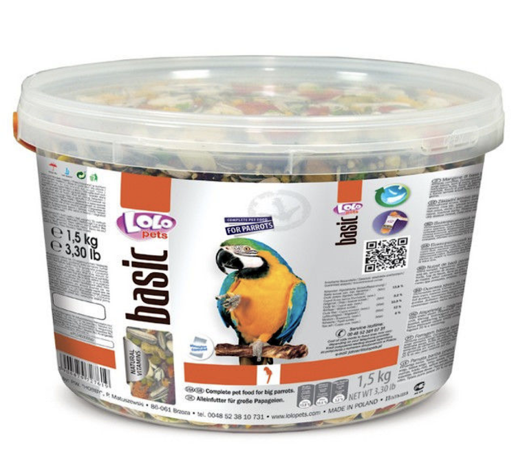 LoLo Pets BASIC 1,5 kg pokarm dla DUŻYCH PAPUG w wygodnym wiaderku od ParrotPlanet.pl