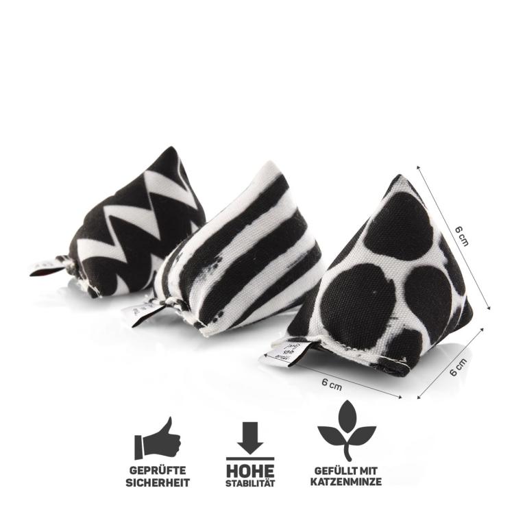 ZESTAW 3 Mini Poduszeczek PIRAMIDEK do Przytulania dla kota | Canadian Cat | CZARNO-BIAŁE | kocimiętka 15g od ParrotPlanet.pl