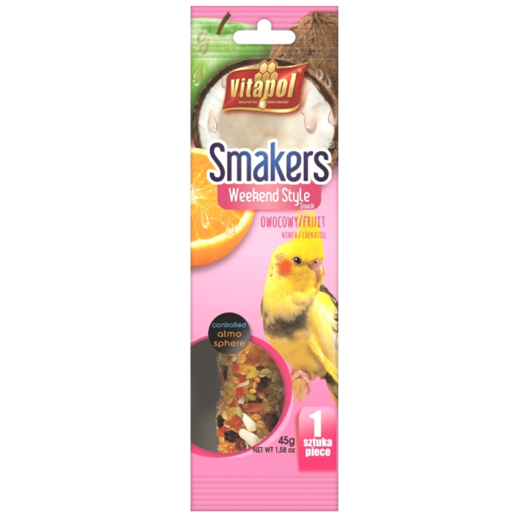 Vitapol Smakers dla Nimfy Owocowy Weekend Style 45 g – Owocowa Kolba dla Papug od ParrotPlanet.pl