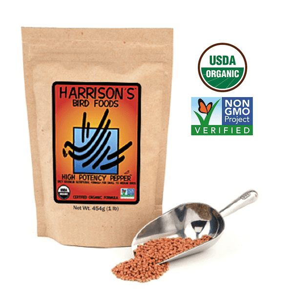 Harrison`s High Potency Fine PEPPER - 100% Organic Parrot Food - Granulat średnioziarnisty dla ptaków o zwiększonym zapotrzebowniu na białko i tłuszcze (okres pierzenia, bądź wzrostu) 450g  od ParrotPlanet.pl