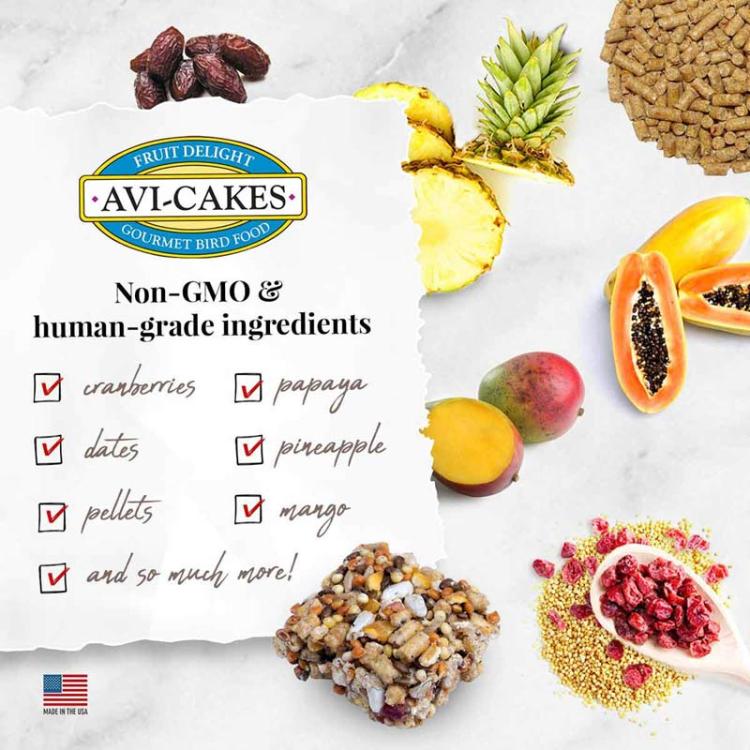 Lafeber Avi-Cakes Fruit Delight - Zbilansowany pokarm: owoce + ziarno + granulat w kształcie ciasteczka dla nimf i innych papug 230 g od ParrotPlanet.pl