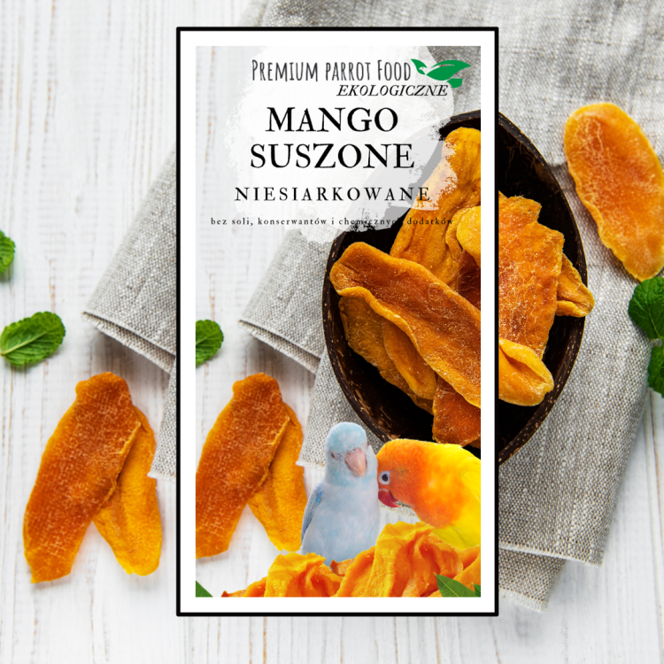 Premium Parrot Food- Ekologiczne Mango Płatki dla wszystkich papug 100g od ParrotPlanet.pl