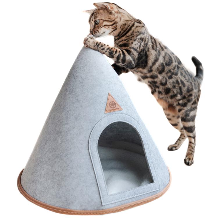Cat Tipi | Filcowa kryjówka, jaskinia z poduszką | Canadian Cat | Jasno-Szary od ParrotPlanet