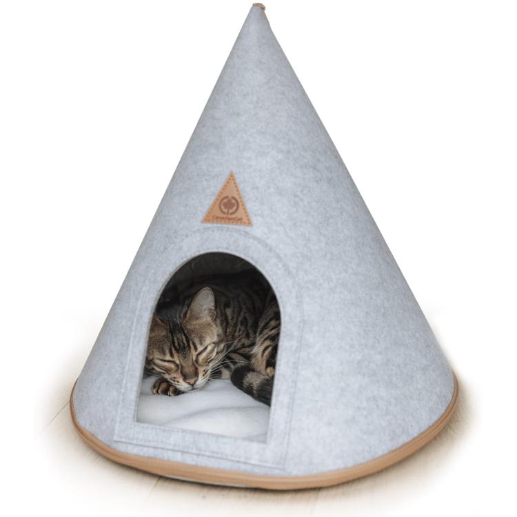 Cat Tipi | Filcowa kryjówka, jaskinia z poduszką | Canadian Cat | Jasno-Szary od ParrotPlanet