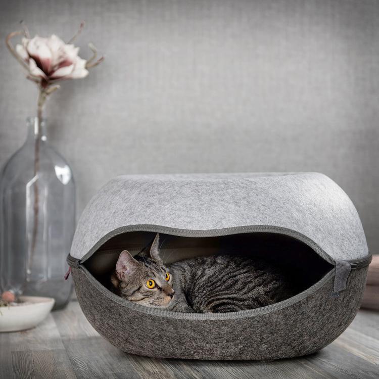 Cat Nest | Filcowa kryjówka, jaskinia z poduszką | Canadian Cat | antracyt/szary od ParrotPlanet.pl