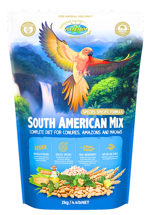 VETAFARM- South American Mix - Całoroczny granulat dla ŻAKO, KONUR, AMAZONEK I INNYCH PAPUG Z AMERYKI POŁUDNIOWEJ 350g od ParrotPlanet.pl