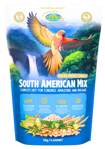 VETAFARM- South American Mix - Całoroczny granulat dla ŻAKO, KONUR, AMAZONEK I INNYCH PAPUG Z AMERYKI POŁUDNIOWEJ 2kg od ParrotPlanet.pl