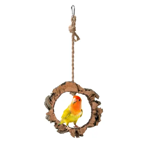 Balançoire Naturelle | Écorce de Chêne-Liège | Anneau en liège sur corde pour petits et moyens perroquets  de ParrotPlanet.fr