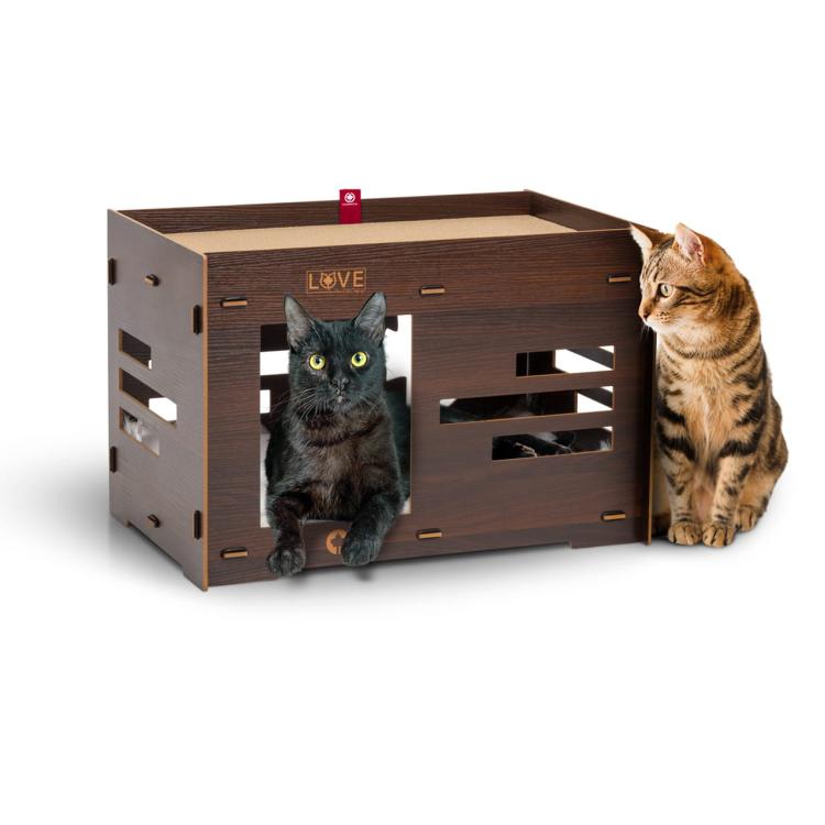 Koci Dom | Petitot | Drapak Leżanka Legowisko dla KOTA | Canadian Cat | 60 x 39 x 39 cm | orzech ciemny od ParrotPlanet.pl-4.jpeg