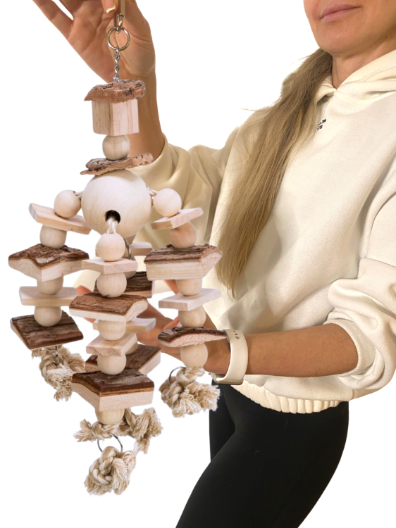 Jouet en Bois Naturel pour Perroquets - Système d'escalade et de jeu de ParrotPlanet.fr