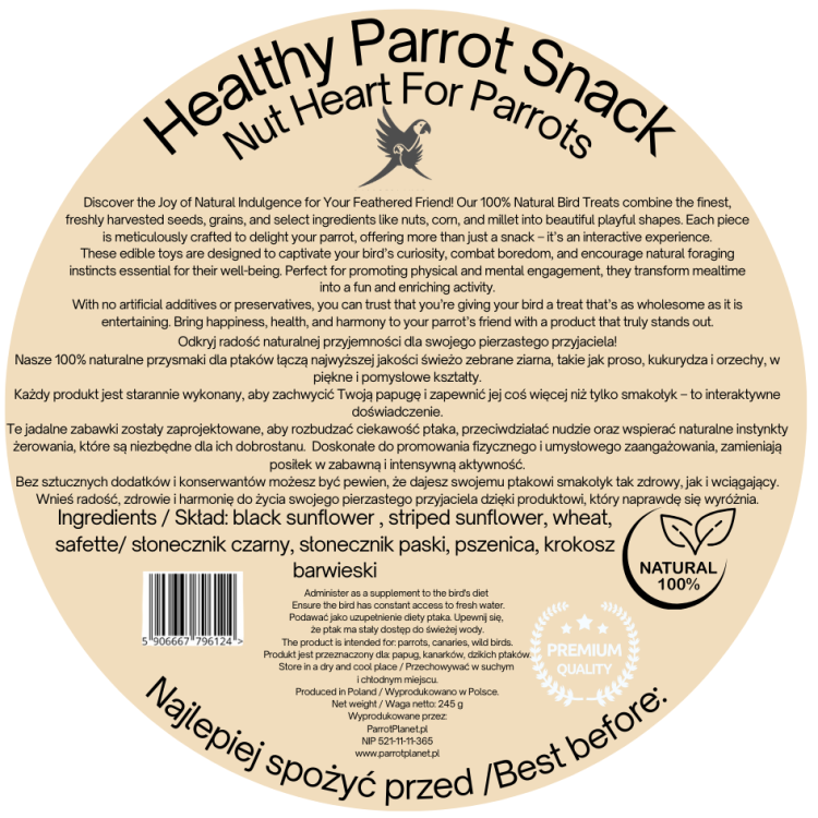 Parrot Planet cœur géant aux noix 245 g - collation saine pour perruches de ParrotPlanet.fr