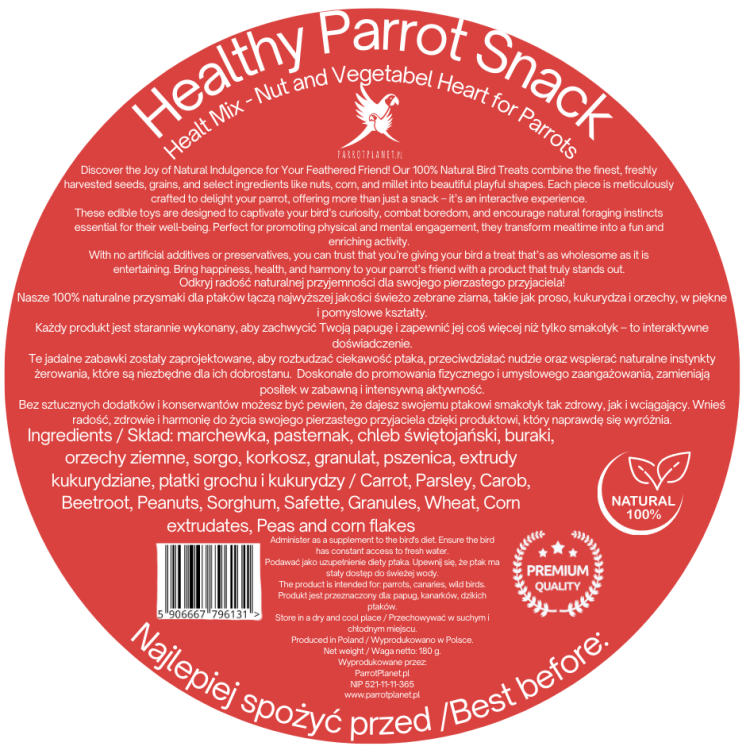 Parrot Planet - Cœur XL aux noix et légumes pour perroquets - 180g de ParrotPlanet.fr