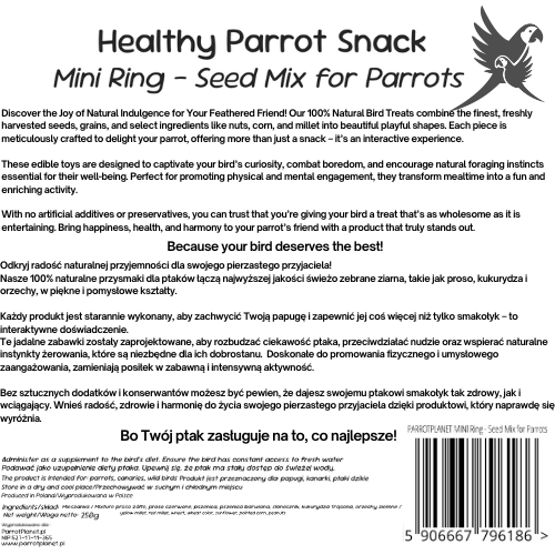Mélange de graines Parrot Planet - Mini anneau snack pour perruches 250g de ParrotPlanet.fr