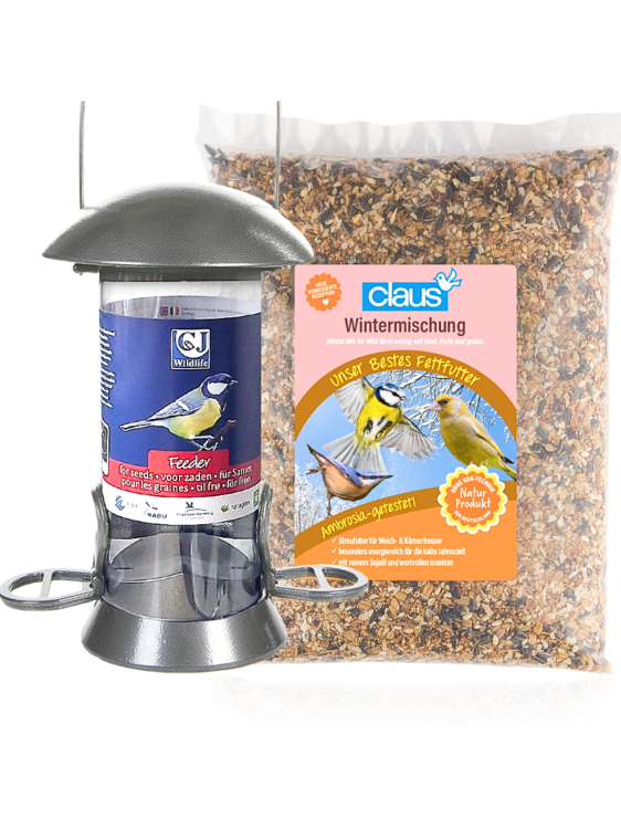 Claus Set Wintermischung + Futtersäule - Claus Zestaw "Mieszanka Zimowa" + Karmnik dla ptaków dzikich i ogrodowych 1kg od ParrotPlanet.pl