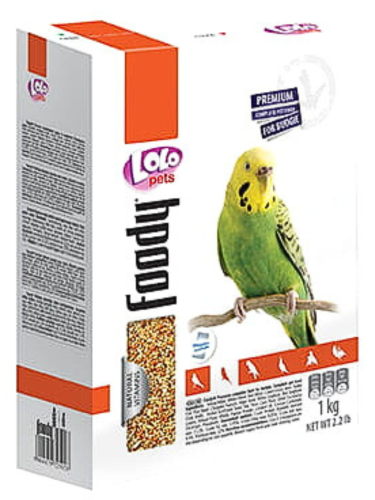 LoLo Pets FOODY Premium 1kg g pokarm dla papużek falistych w kartoniku od ParrotPlanet.pl