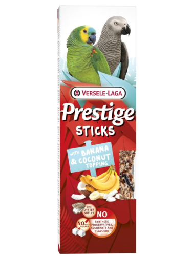 VERSELE LAGA Prestige Sticks Parrots with Banana &amp; Coconut topping 140g - kolby z posypką z banana i kokosa dla dużych papug od ParrotPlanet.pl