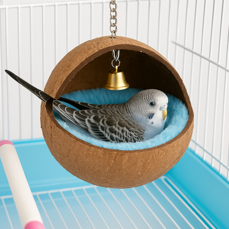 Koksowa Przytulna Kołyska- Hamak Naturalny -Niebieska Jaskinia dla nimf i innych papug od ParrotPlanet.pl