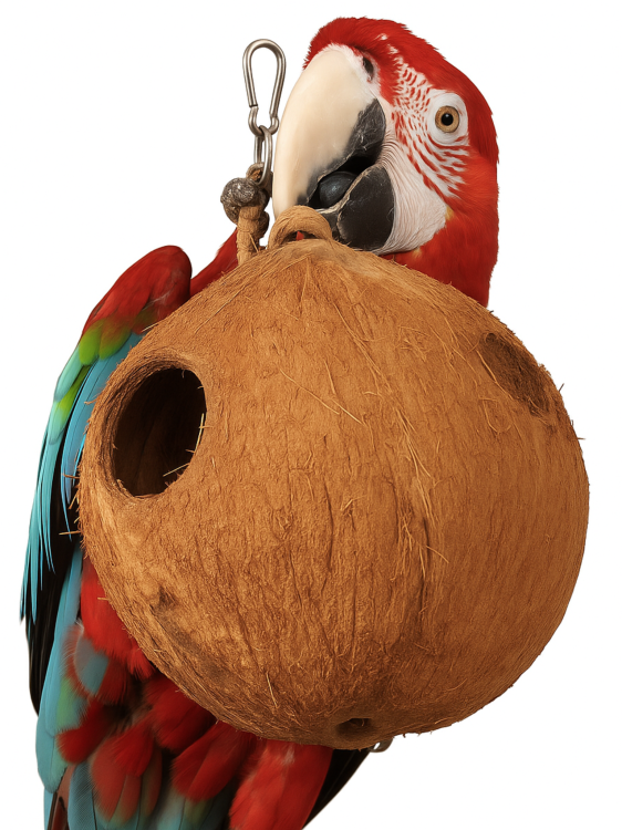 Kokosowy gigant z niespodzianką - zabawka dla dużych papug od ParrotPlanet.pl