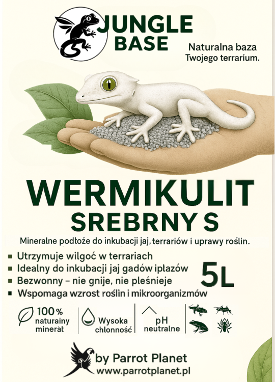 Jungle Base - Wermikulit Srebrny S – mineralne podłoże do inkubacji jaj i terrariów 5 Litrów  od ParrotPlanet.pl