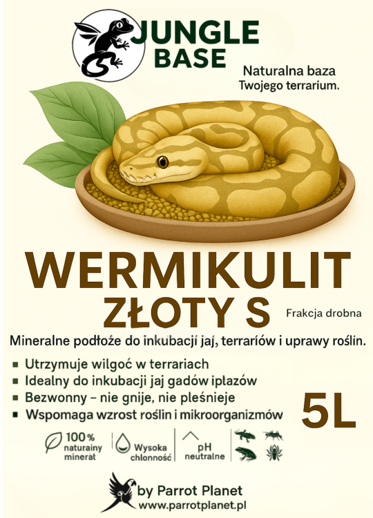 Jungle Base - Wermikulit ZŁOTY - L – mineralne podłoże do inkubacji jaj i terrariów 5 Litrów od ParrotPlanet.pl