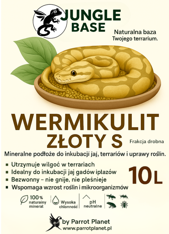 Jungle Base - Wermikulit ZŁOTY - S – mineralne podłoże do inkubacji jaj i terrariów 10 Litrów od ParrotPlanet.pl