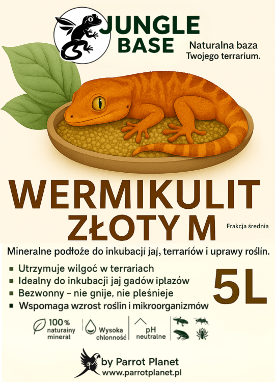 Jungle Base - Wermikulit ZŁOTY - M – mineralne podłoże do inkubacji jaj i terrariów 5 Litrów od ParrotPlanet.pl