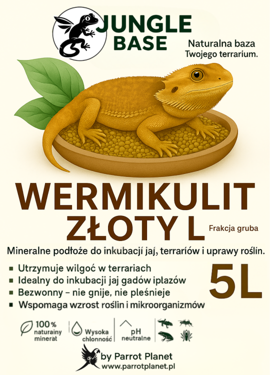 Jungle Base - Wermikulit ZŁOTY - L – mineralne podłoże do inkubacji jaj i terrariów 5 Litrów od ParrrotPlanet.pl