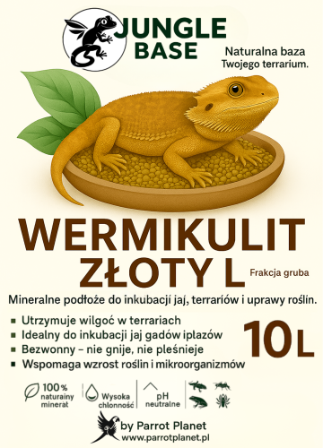 Jungle Base - Wermikulit ZŁOTY - L – mineralne podłoże do inkubacji jaj i terrariów 10 Litrów od ParrotPlanet.pl
