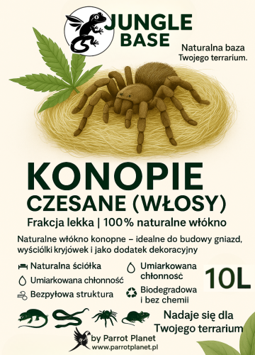 Konopie czesane (włosy) – naturalne włókno do terrariów, gniazd i dekoracji 10 Litrów od ParrotPlanet.pl