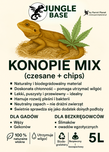Konopie MIX (czesane + chips) – naturalne podłoże dla gadów i bezkręgowców (5 L) od ParrotPlanet.pl