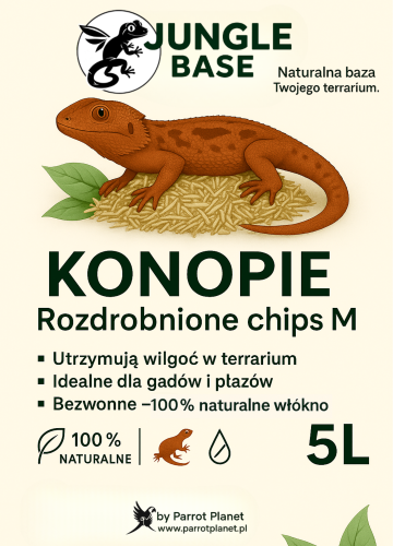 Jungle Base-Konopie Rozdrobnione Chips M – naturalne podłoże z włókna konopnego dla gadów i płazów 5 Litrów od ParrotPlanet.pl