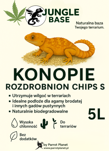 Jungle Base-Konopie Rozdrobnione Chips S – naturalne podłoże z włókna konopnego dla gadów i płazów 5 Litrów od ParrotPlanet.pl