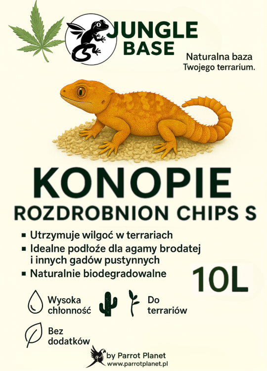 Jungle Base-Konopie Rozdrobnione Chips S – naturalne podłoże z włókna konopnego dla gadów i płazów 10 Litrów od ParrotPlanet.pl