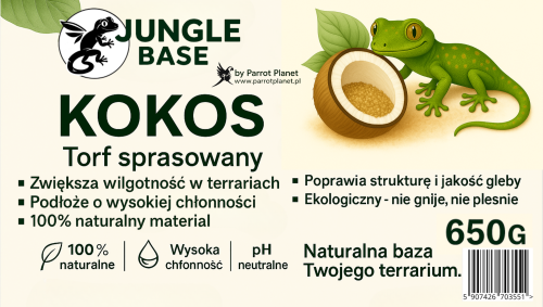 Jungle Base- Kokos Torf sprasowany – naturalne podłoże o wysokiej chłonności do terrariów 650 g od ParrotPlanet.pl