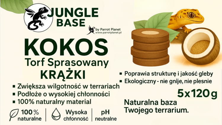 Jungle Base- Kokos Torf Sprasowany Krążki – naturalne podłoże do terrariów 5 × 120 g  od ParrotPlanet.pl