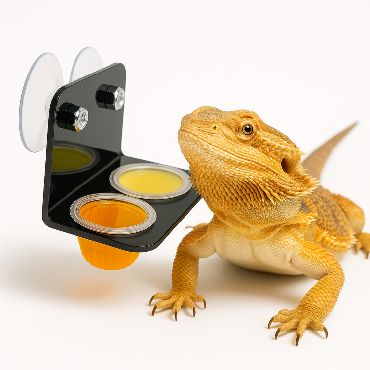 Uchwyt na galaretki dla gekona, agamy, kameleona i innych gadów – Mocowanie do terrarium na jelly cups od ParrotPlanet.pl