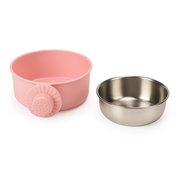 Adorable et pratique gamelle en métal taille L en coloris rose pastel | Parrot Planet.fr