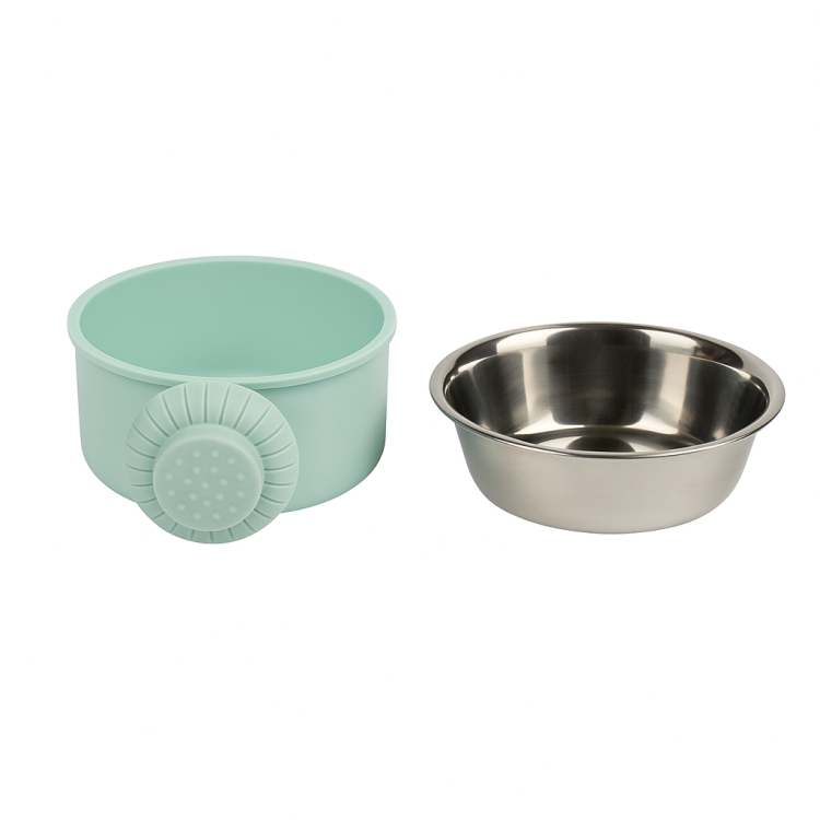Adorable et pratique gamelle en métal taille S en coloris vert pastel de Parrot Planet.fr
