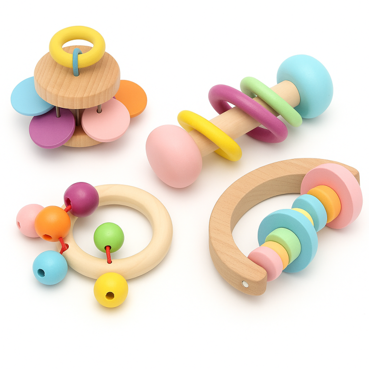 Ensemble de jouets en bois pour perroquets – 4 modèles d’entraînement à la préhension | ParrotPlanet.fr