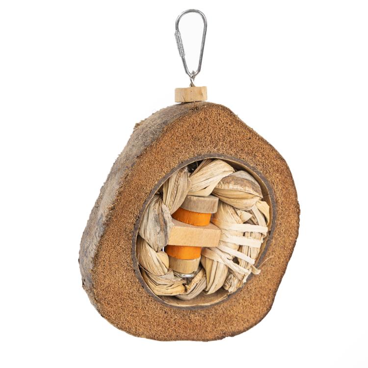 Jouet pour perroquets tressé à la main – JAVA Coco Eclipse en noix de coco et palmier de ParrotPlanet.fr