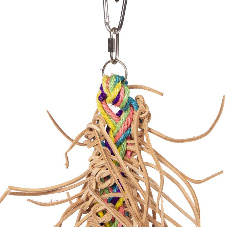 Jouet naturel Shredder Leather Kabob XL – pour grands perroquets | ParrotPlanet.fr