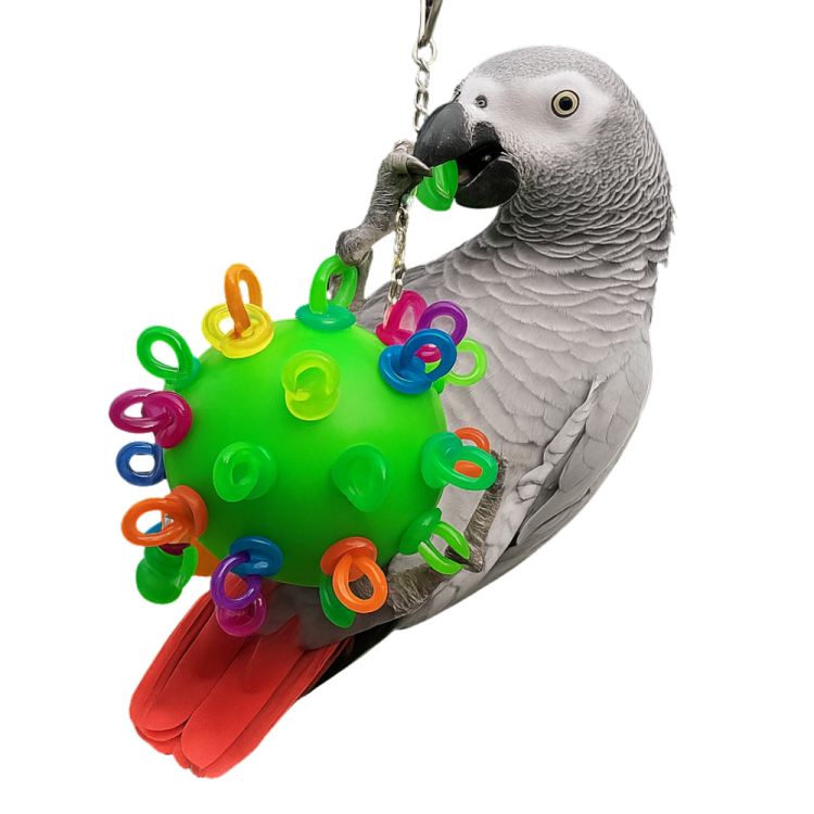 Sucettes suspendues dans une balle L – jouet créatif pour grands et moyens perroquets, vert | ParrotPlanet.fr