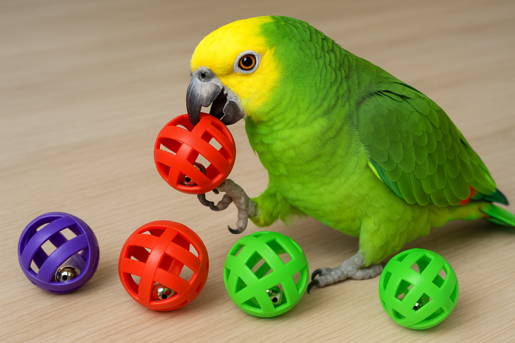 Balles colorées avec grelot pour perruches - jouet interactif 5 pièces de ParrotPlanet.fr