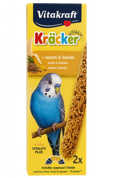 Vitakraft Premium Kräcker Sésame & Banane 60 g (2 pièces) – Bâtonnets aux graines et fruits pour perruches ondulées od ParrotPlanet.fr