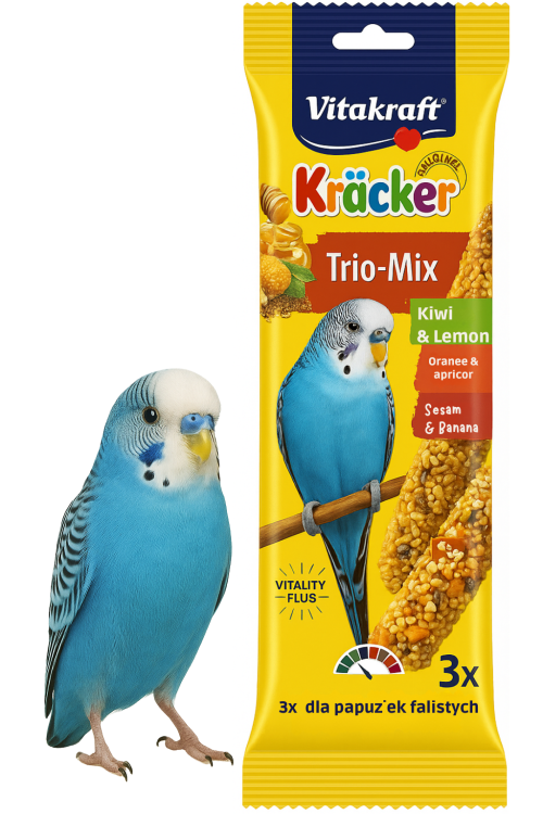 Vitakraft Kräcker Trio-Mix Premium – Kiwi, Sésame & Orange (3 pièces) – Bâtonnets variés pour perruches ondulées od Parrotplanet.fr