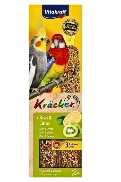 Vitakraft Kräcker Premium – Kiwi & Citron (2 pièces) – Bâtonnets fruités pour calopsittes od Parrotplanet.fr