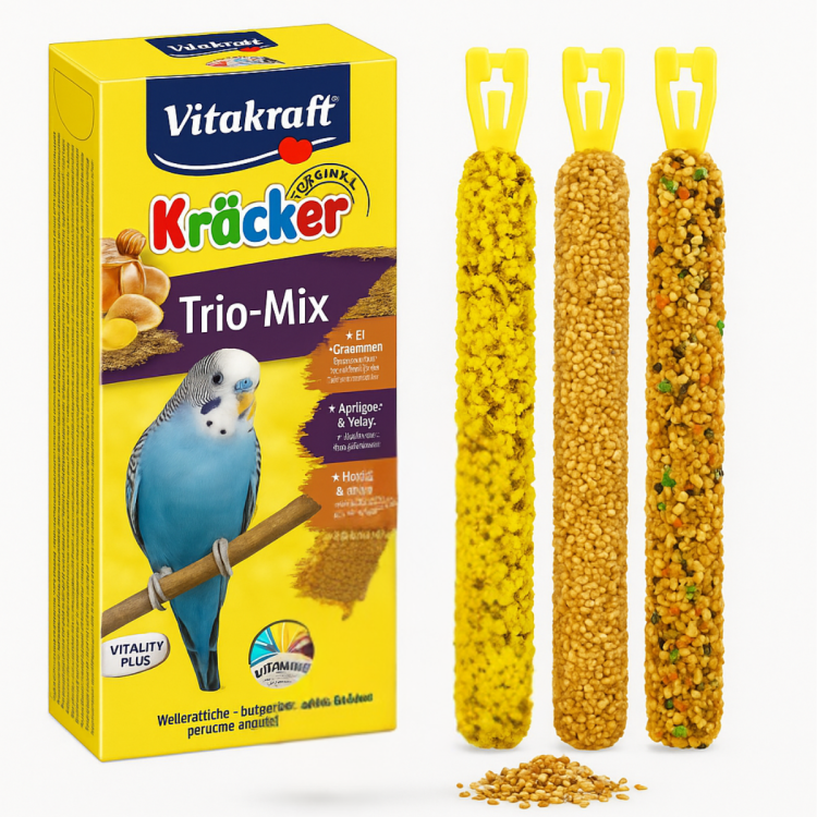 Vitakraft Kräcker Mix Premium – Œuf, Abricot & Miel (3 pièces) – Bâtonnets variés premium pour perruches ondulées od ParrotPlanet.fr