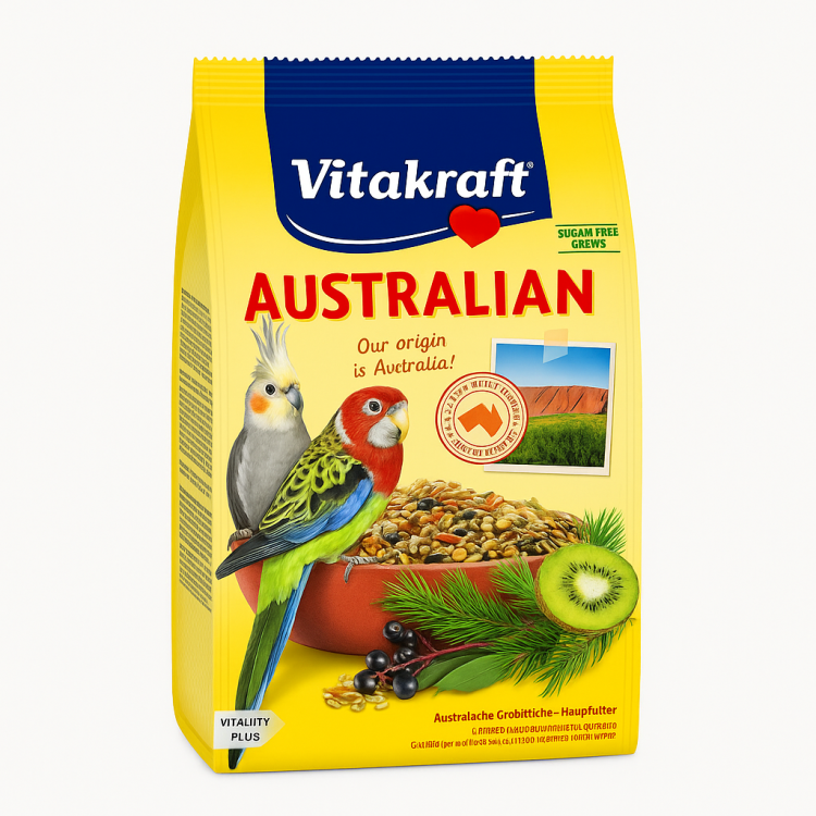 Vitakraft Australian 750 g – Aliment premium pour calopsittes et perruches rosellas | Ingrédients naturels, fruits, graines et complexe complet de vitamines od ParrotPlanet.fr